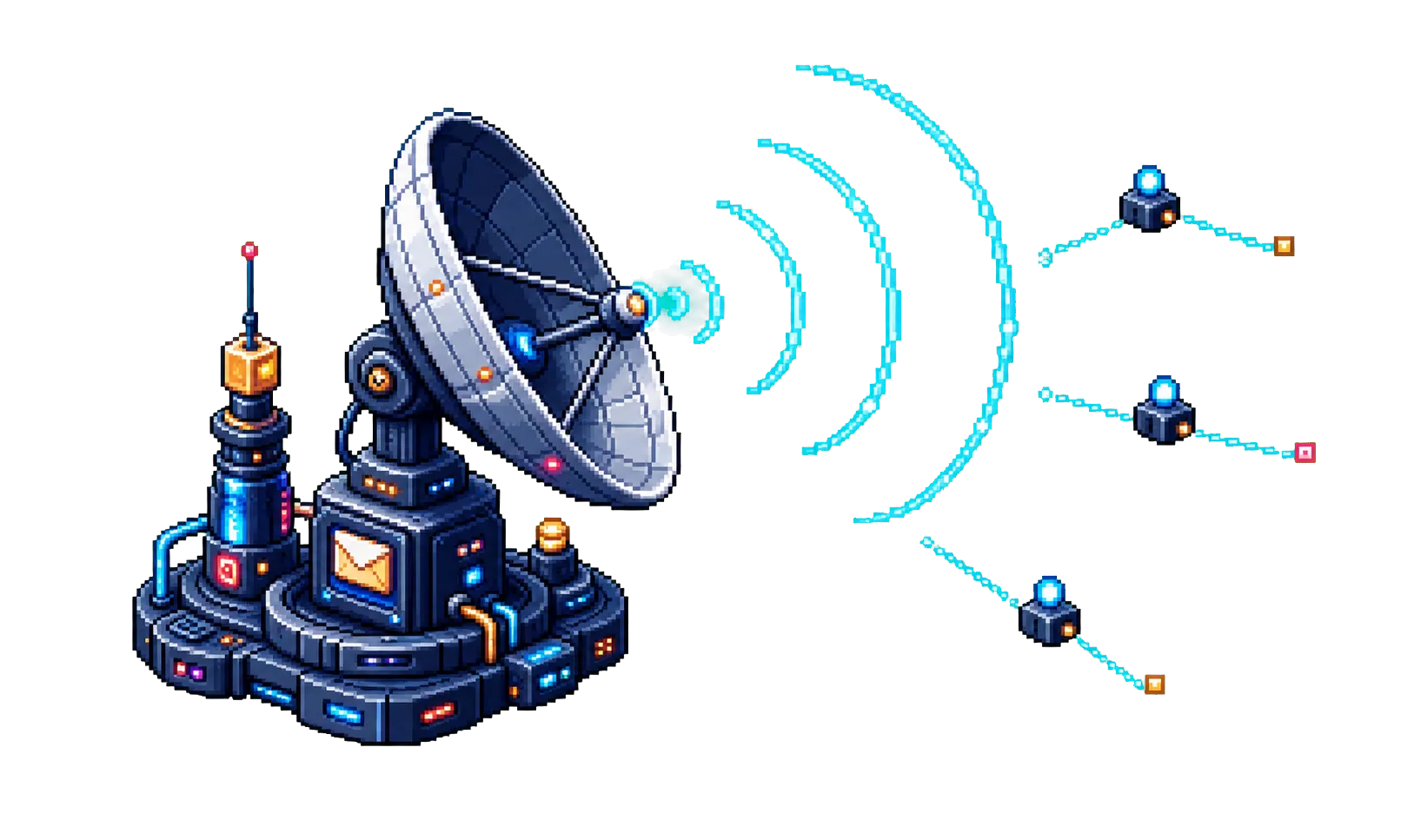 Pixel-art communication beacon transmitting an open project signal